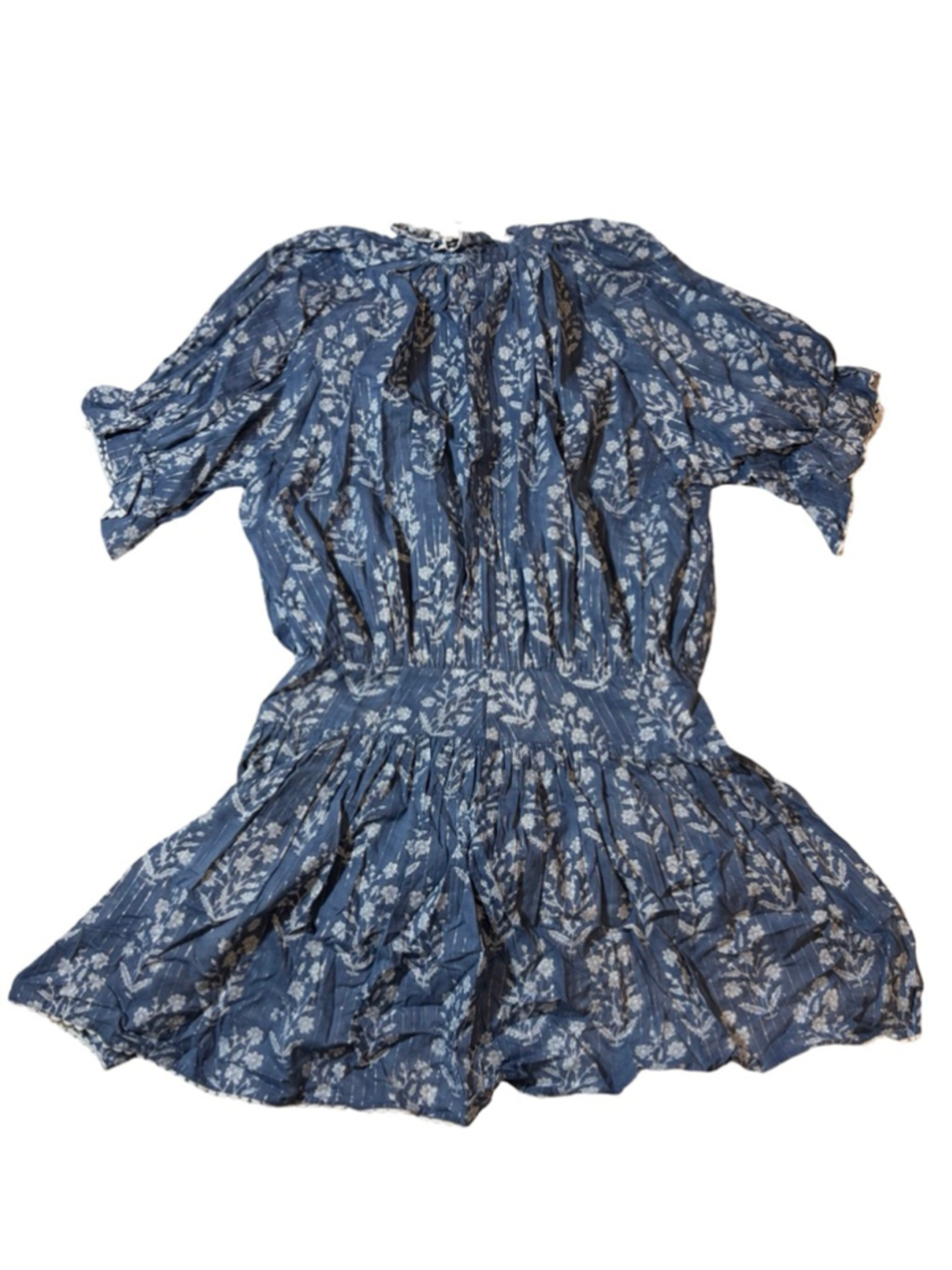 Juliet Dunn Blue Floral Block Print Blouson Dress Metallic Resort Nwt — image 8 of 8
